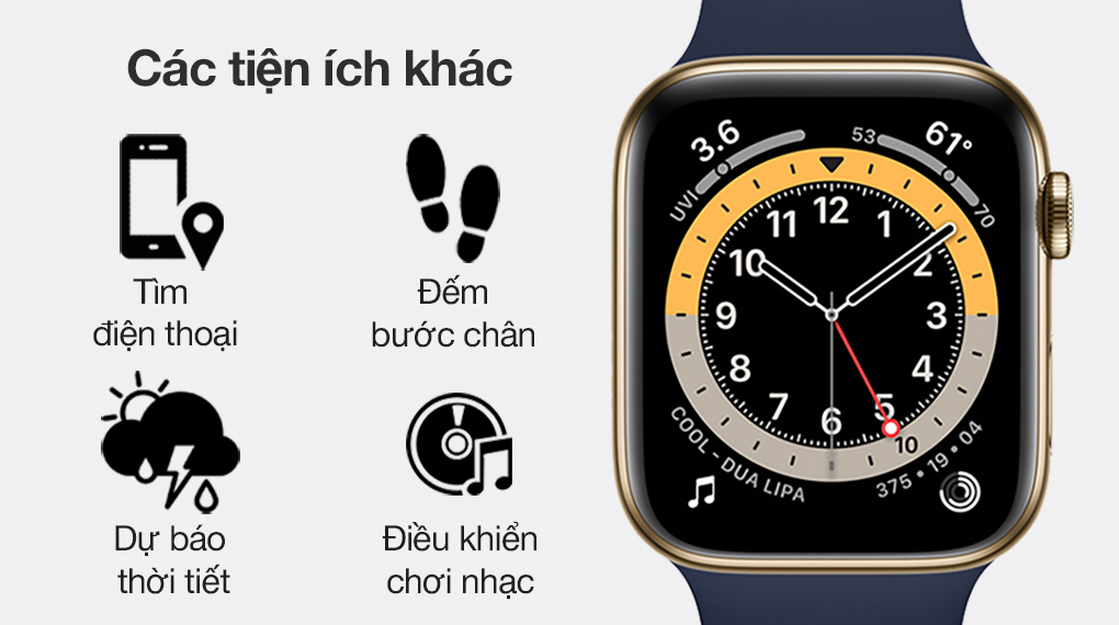 Apple Watch S6 LTE 40mm viền thép dây cao su xanh dương với nhiều tiện ích khác
