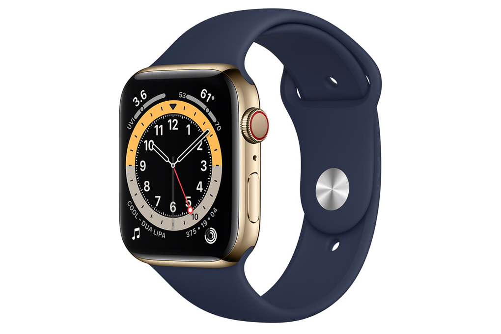 Apple Watch S6 LTE 44mm viền thép dây cao su xanh dương
