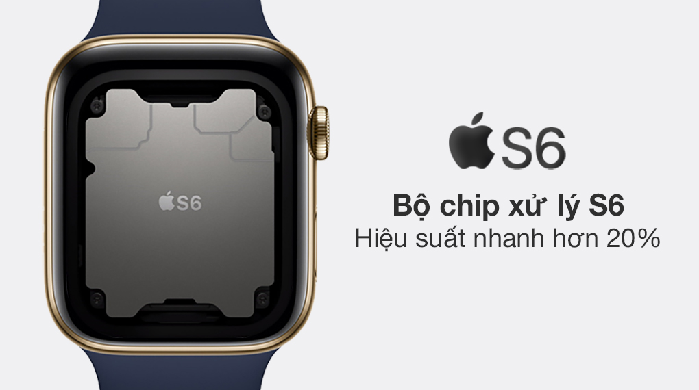 Apple Watch S6 LTE 44mm viền thép dây cao su xanh dương có bộ chip S6 cho hiệu năng mạnh mẽ