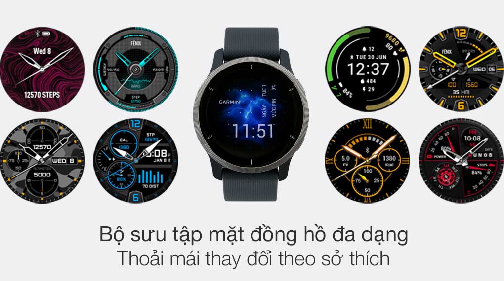 Đồng hồ thông minh Garmin Venu 2 dây silicone có thư viện mặt đồng hồ đa dạng