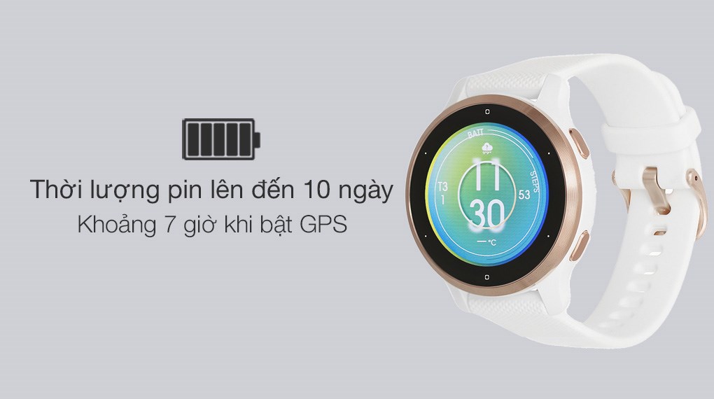 Đồng hồ thông minh Garmin Venu 2s dây silicone trắng có thời lượng pin lớn