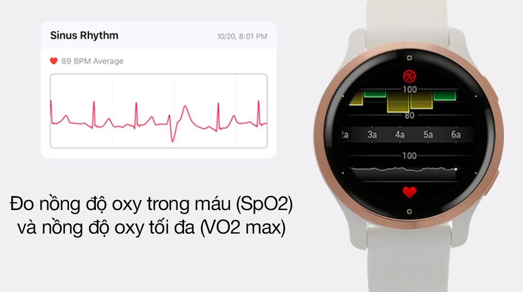 Đồng hồ thông minh Garmin Venu 2s dây silicone trắng có chức năng đo SpO2 và VO2 max
