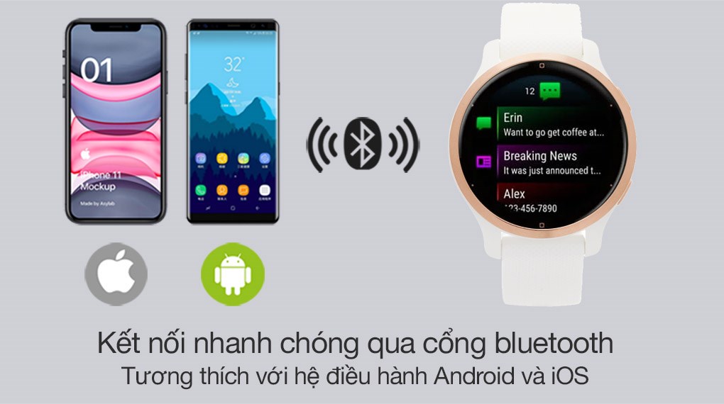 Đồng hồ thông minh Garmin Venu 2s dây silicone trắng kết nối với 2 hệ điều hành Android và iOS