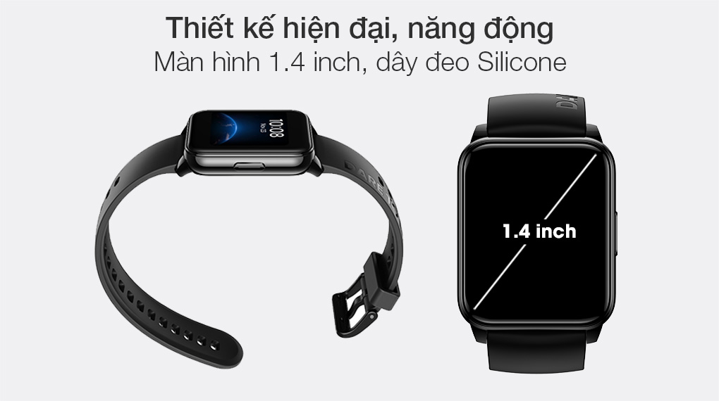 Đồng hồ thông minh Realme Watch 2 dây silicone đen có thiết kế năng động
