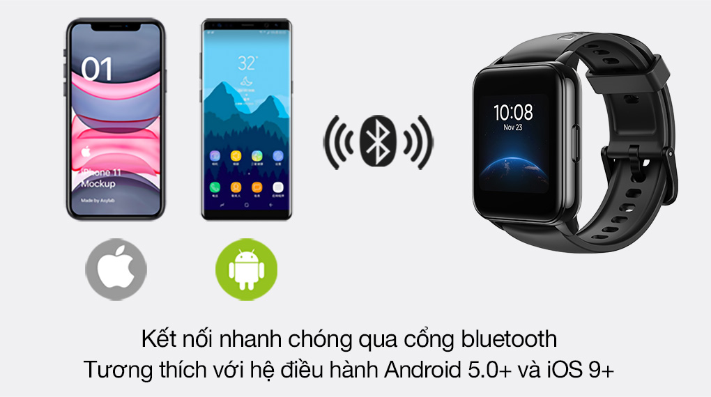 Đồng hồ thông minh Realme Watch 2 dây silicone đen giúp bạn nhận thông báo nhanh chóng