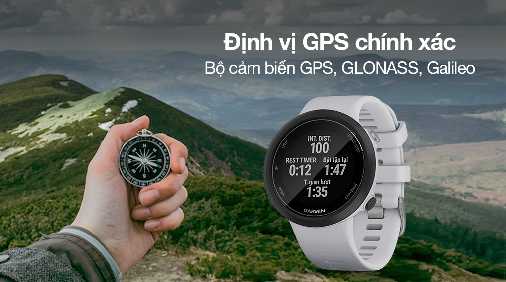 Đồng hồ thông minh Garmin Swim 2 dây silicone trắng có định vị GPS chính xác