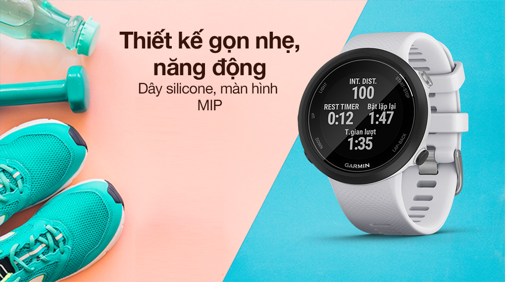 Đồng hồ thông minh Garmin Swim 2 dây silicone trắng nổi bật với thiết kế tinh tế, trẻ trung