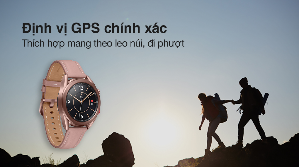 Samsung Galaxy Watch 3 41mm LTE viền thép dây da hồng có định vị GPS chính xác