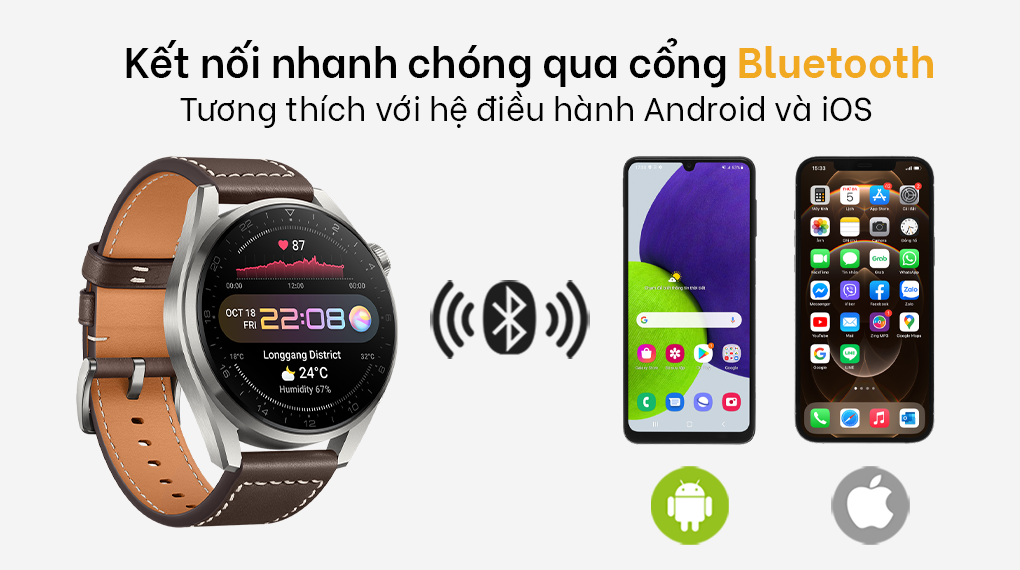 Huawei Watch 3 LTE 46mm Dây Da dễ dàng kết nối với điện thoại qua cổng Bluetooth Huawei Watch 3 LTE 46mm Dây Da dễ dàng kết nối với điện thoại qua cổng Bluetooth