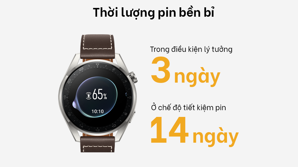 Huawei Watch 3 LTE 46mm Dây Da có thời lượng pin khá lâu Huawei Watch 3 LTE 46mm Dây Da có thời lượng pin khá lâu