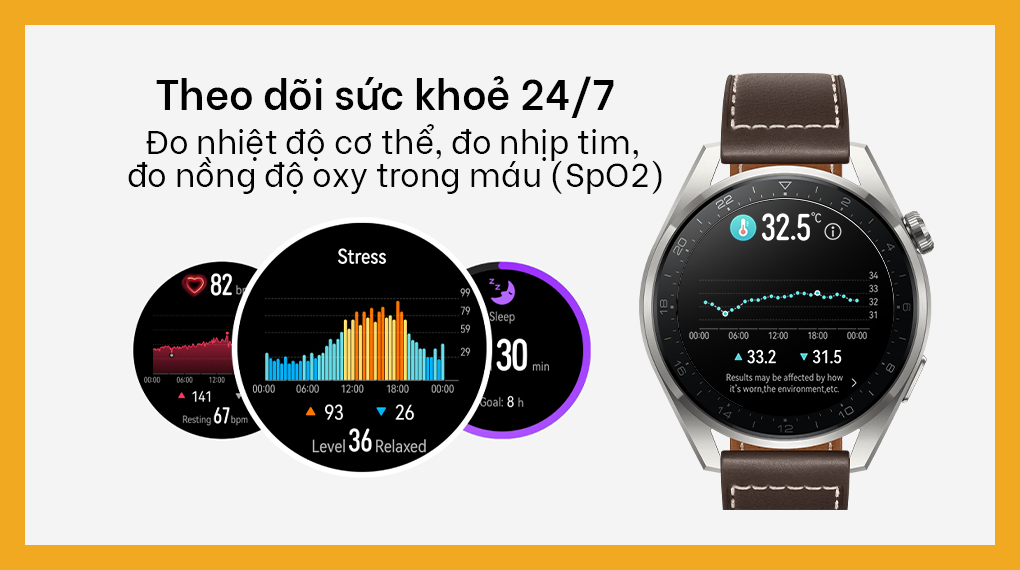 Huawei Watch 3 LTE 46mm Dây Da theo dõi sức khỏe bạn 24/7 Huawei Watch 3 LTE 46mm Dây Da theo dõi sức khỏe bạn 24/7