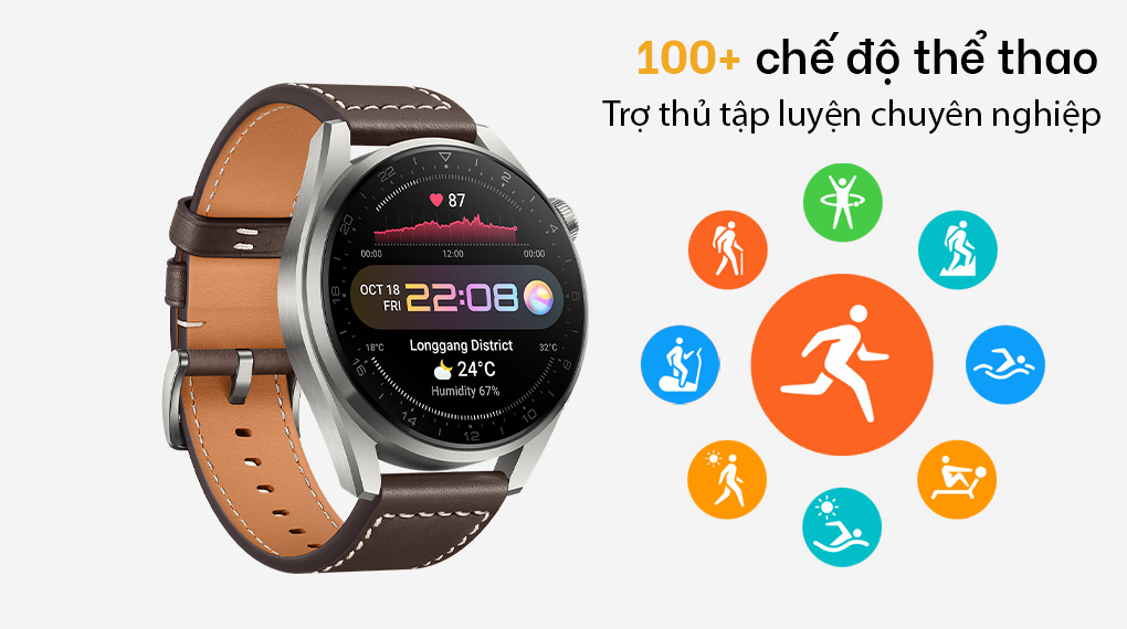 Huawei Watch 3 LTE 46mm Dây Da có hơn 100 chế độ tập luyện Huawei Watch 3 LTE 46mm Dây Da có hơn 100 chế độ tập luyện