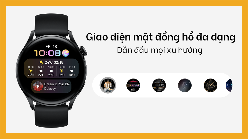 Đồng hồ thông minh Huawei Watch 3 LTE 46mm dây silicone đen sở hữu nhiều giao diện đồng hồ phong cách