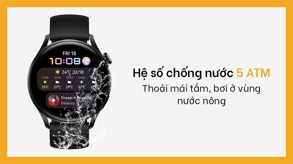 Đồng hồ thông minh Huawei Watch 3 LTE 46mm dây silicone đen có độ chống nước 5 ATM