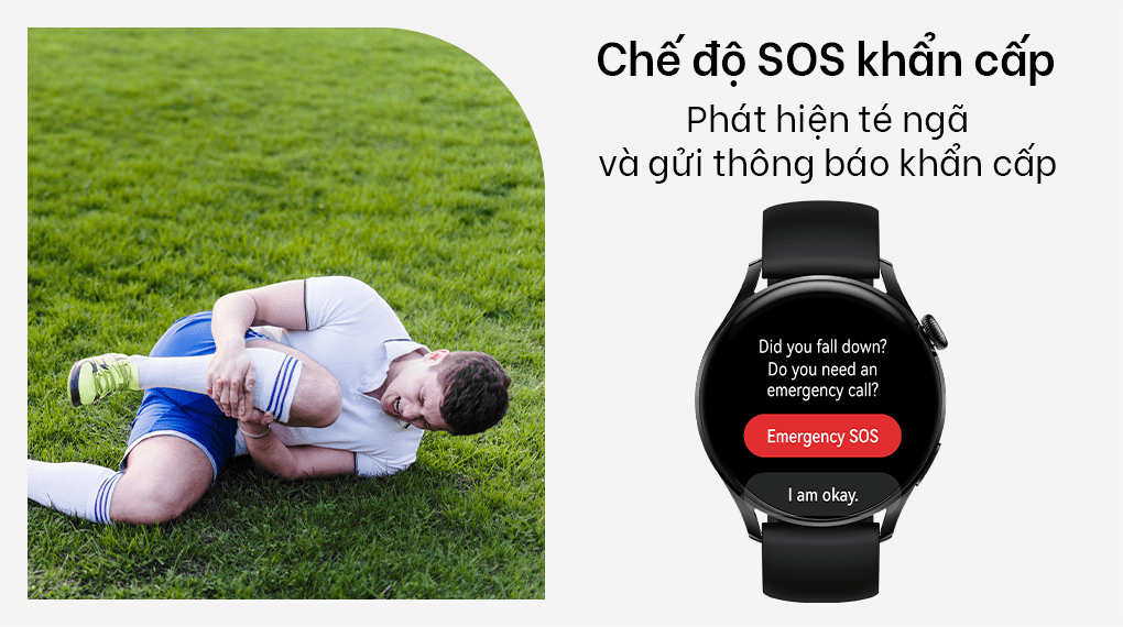 Đồng hồ thông minh Huawei Watch 3 LTE 46mm dây silicone đen có tính năng phát hiện té ngã