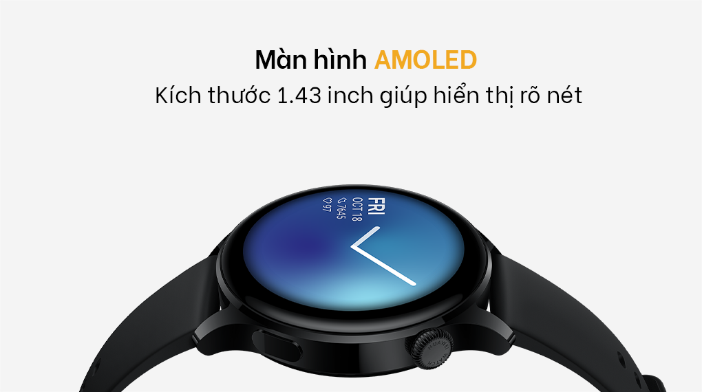 Đồng hồ thông minh Huawei Watch 3 LTE 46mm dây silicone đen sở hữu màn hình AMOLED hiển thị sống động