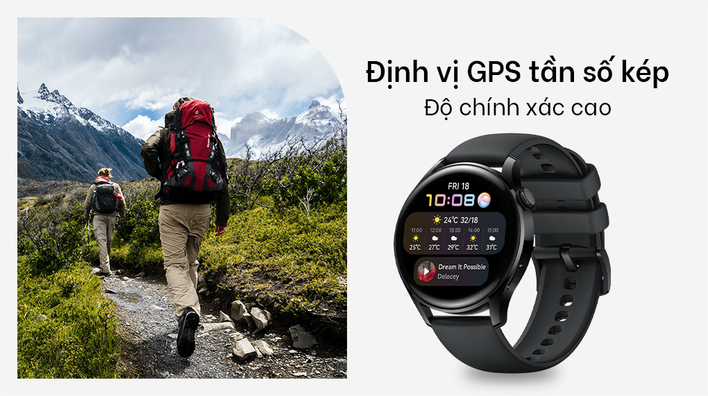 Đồng hồ thông minh Huawei Watch 3 LTE 46mm dây silicone đen có khả năng định vị chính xác