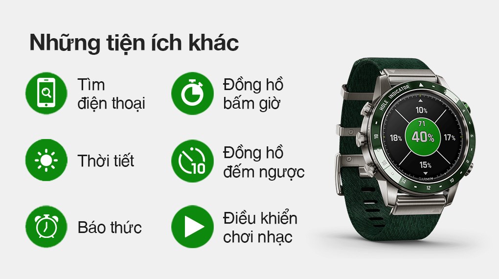 Đồng hồ thông minh Garmin MARQ Golfer 46mm Xanh Lá