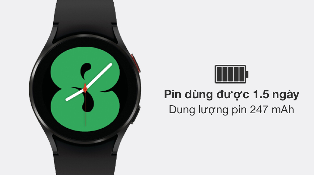 Đồng hồ Samsung Galaxy Watch 4 LTE có thời lượng pin 1.5 ngày cùng cổng sạc không dây tiện lợi