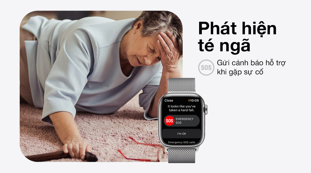 Apple Watch Series 7 LTE 41mm dây thép - Phát hiện té ngã