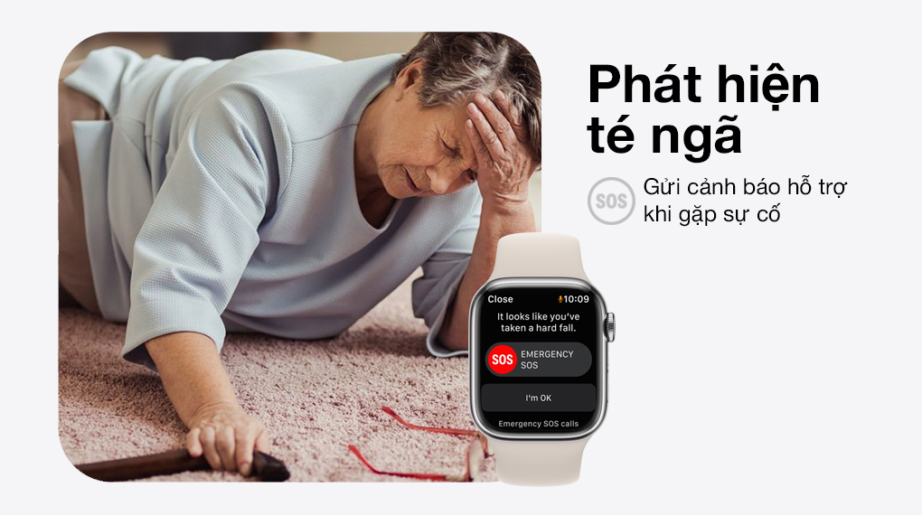 Apple Watch Series 7 LTE 45mm viền thép - Phát hiện té ngã