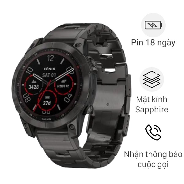 Đồng Hồ Thông Minh Garmin Fenix 7 Titanium 47Mm Đen