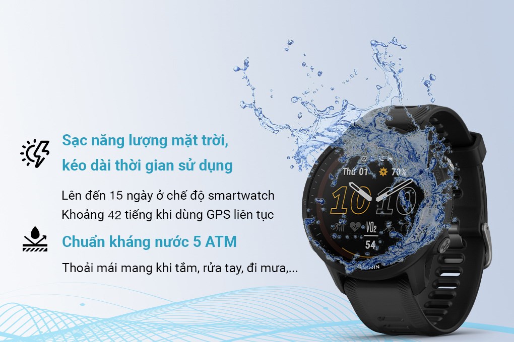 Đồng hồ thông minh Garmin Forerunner 955 Solar 46.5mm Đen