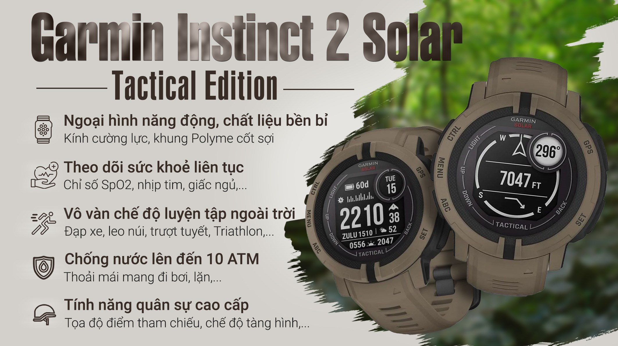 Đồng hồ thông minh Garmin Instinct 2 Solar Tactical Edition 45mm