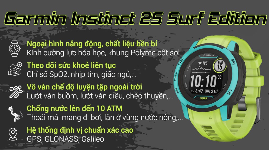 Đồng hồ thông minh Garmin Instinct 2S Surf Edition 40mm Xanh Lá