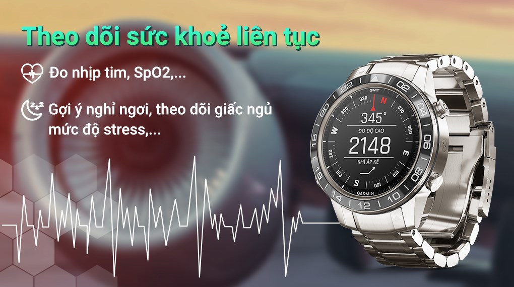 Đồng hồ thông minh Garmin MARQ Aviator 46mm Bạc