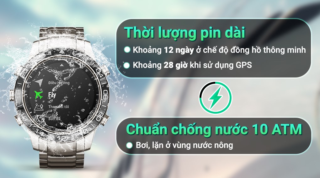 Đồng hồ thông minh Garmin MARQ Aviator 46mm Bạc