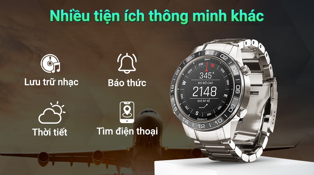 Đồng hồ thông minh Garmin MARQ Aviator 46mm Bạc