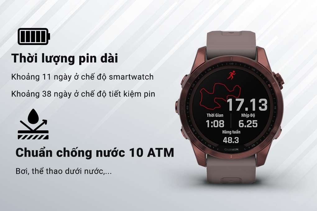 Đồng hồ thông minh Garmin Fenix 7S Solar Titanium 42mm Xám