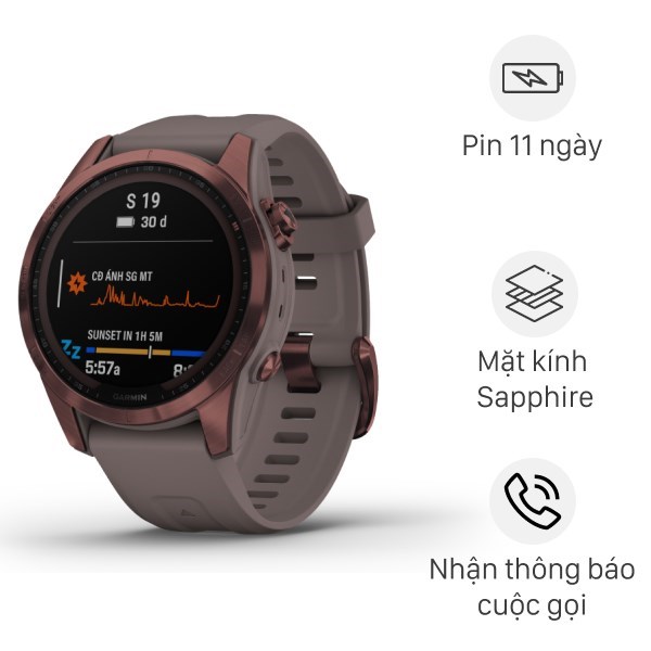 Đồng Hồ Thông Minh Garmin Fenix 7S Solar Titanium 42Mm Xám