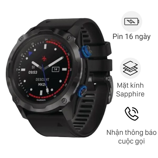 Đồng Hồ Thông Minh Garmin Descent Mk2I 52Mm Đen