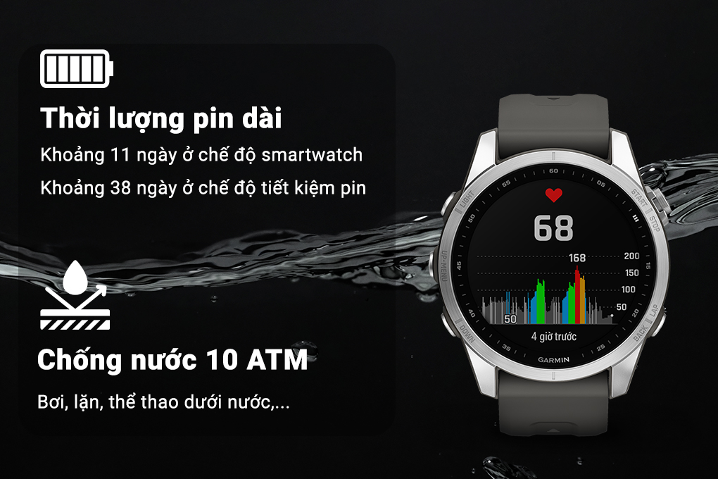 Garmin Fenix 7S dây silicone - Pin và Chống nước