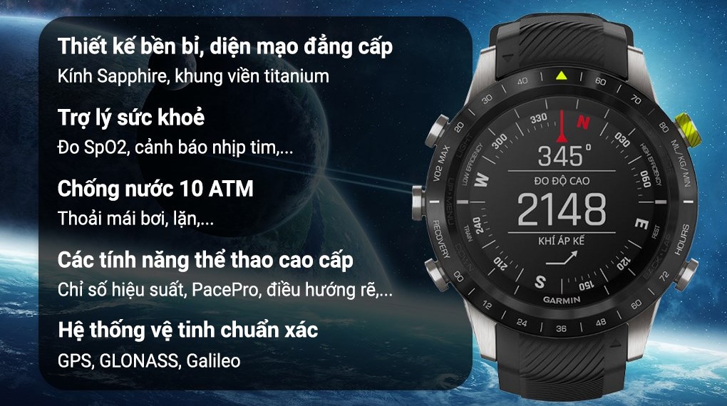 Đồng hồ thông minh Garmin MARQ Athlete 46mm Đen