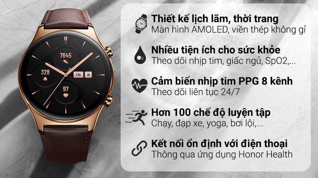 Đồng hồ thông minh Honor Watch GS3 dây da Nâu - chính hãng