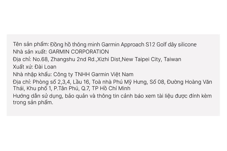 Đồng hồ thông minh Garmin Approach S12 Golf dây silicone Màu Đen