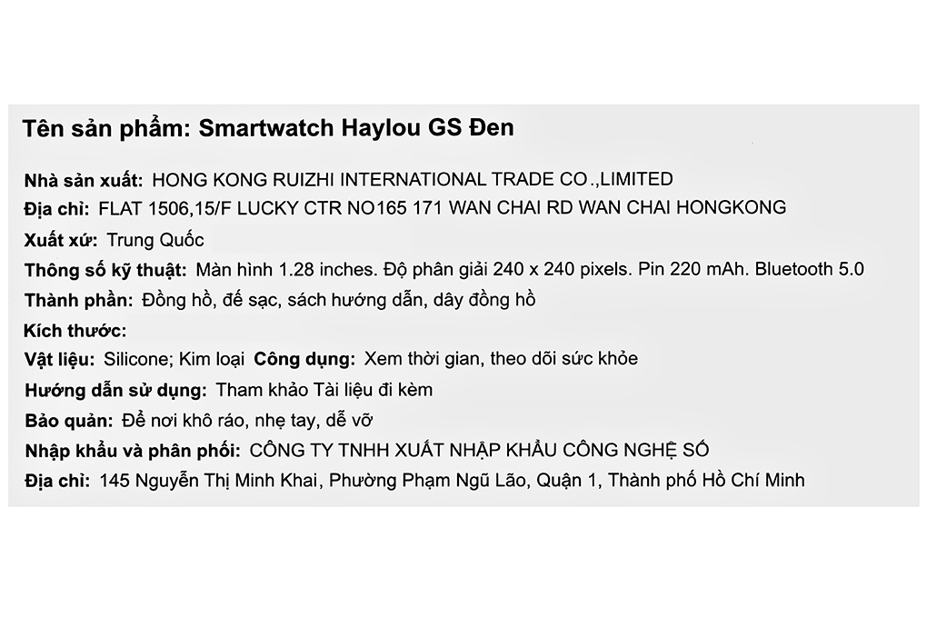 Đồng hồ thông minh HAYLOU GS 44.4mm Đen Màu Đen