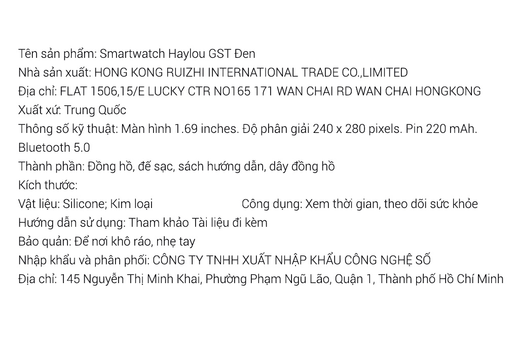 Đồng hồ thông minh HAYLOU GST 45.1mm Đen Màu Đen