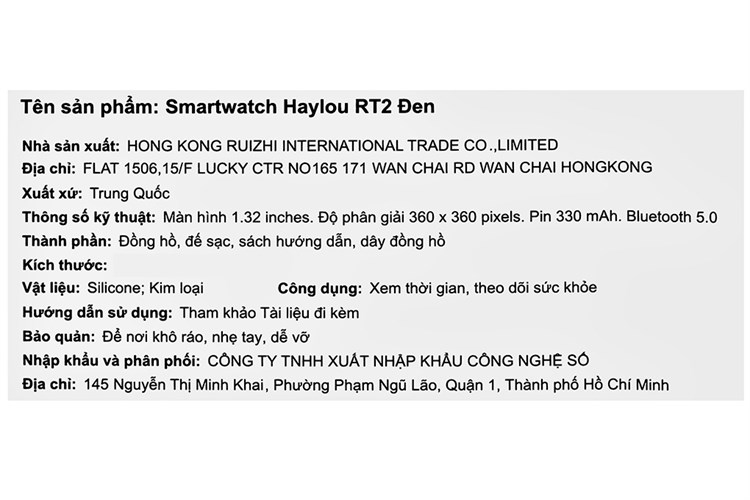 Đồng hồ thông minh HAYLOU RT2 45.7mm Đen Màu Đen