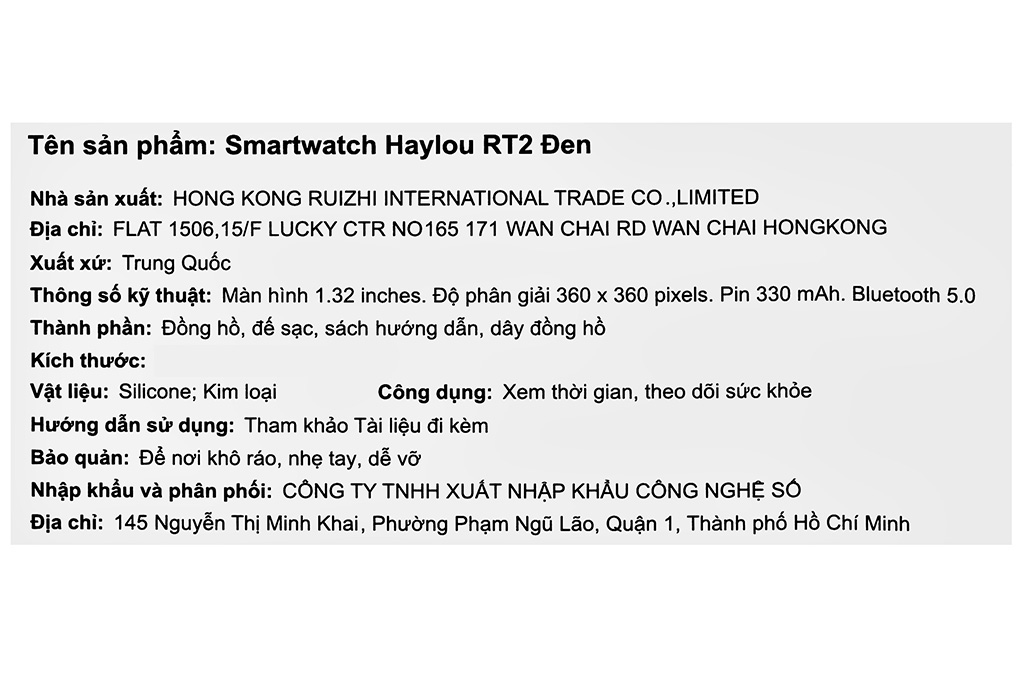 Đồng hồ thông minh HAYLOU RT2 45.7mm Đen Màu Đen