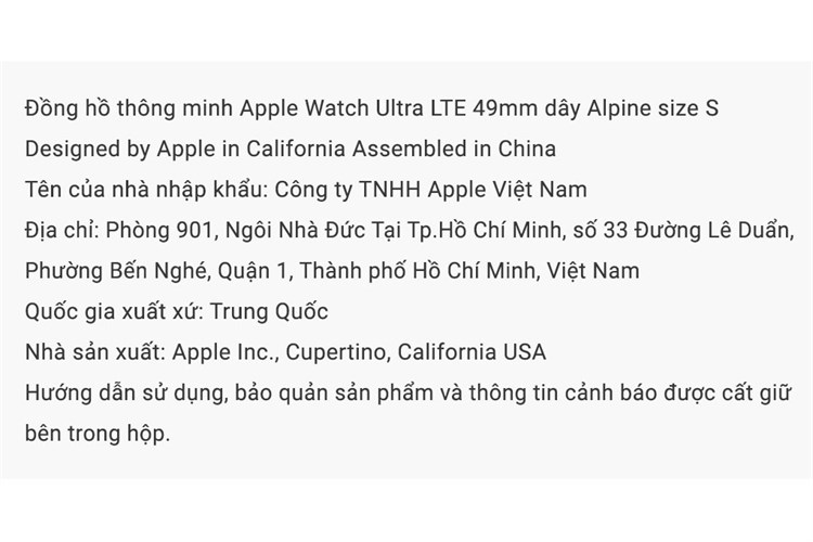 Đồng hồ thông minh Apple Watch Ultra GPS + Cellular 49mm viền Titanium dây Alpine size S Màu Trắng Starlight