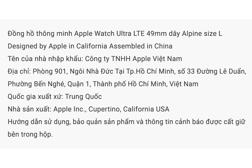 Đồng hồ thông minh Apple Watch Ultra GPS + Cellular 49mm viền Titanium dây Alpine size L Màu Xanh lá