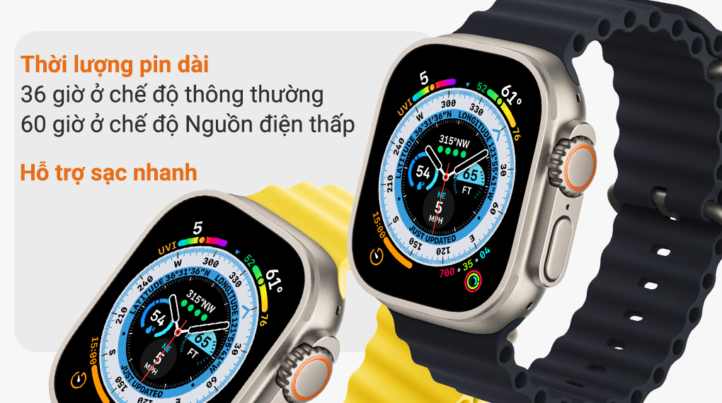 Đồng hồ thông minh Apple Watch Ultra LTE 49mm dây cao su - Thời lượng pin tốt 