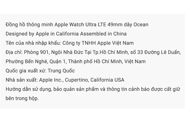 Đồng hồ thông minh Apple Watch Ultra GPS + Cellular 49mm viền Titanium dây Ocean Màu Đen Xanh