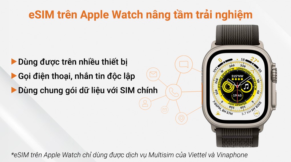 Đồng hồ thông minh Apple Watch Ultra GPS + Cellular 49mm viền Titanium dây Trail size S/M