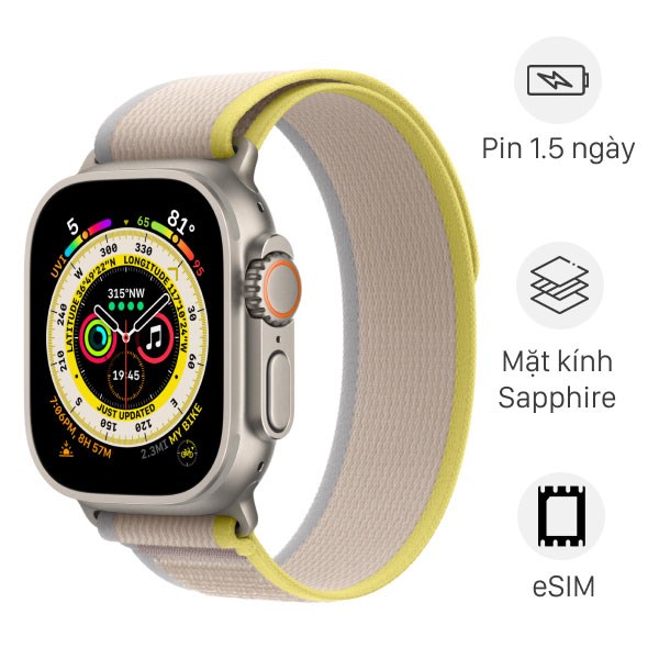 Đồng hồ thông minh Apple Watch Ultra GPS   Cellular 49mm viền Titanium dây Trail size S/M