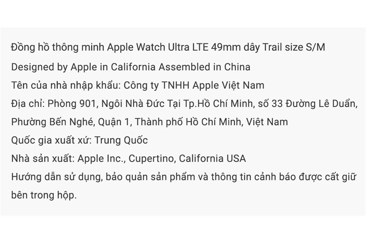 Đồng hồ thông minh Apple Watch Ultra GPS + Cellular 49mm viền Titanium dây Trail size S/M Màu Đen
